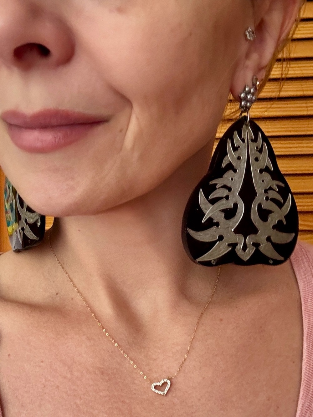 Oversized black and silver tribal-design Statement Earrings